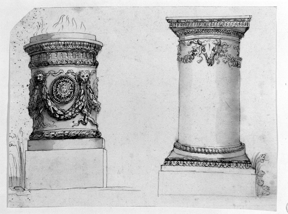 studio di braciere e di colonna (disegno) - ambito italiano (sec. XVIII)