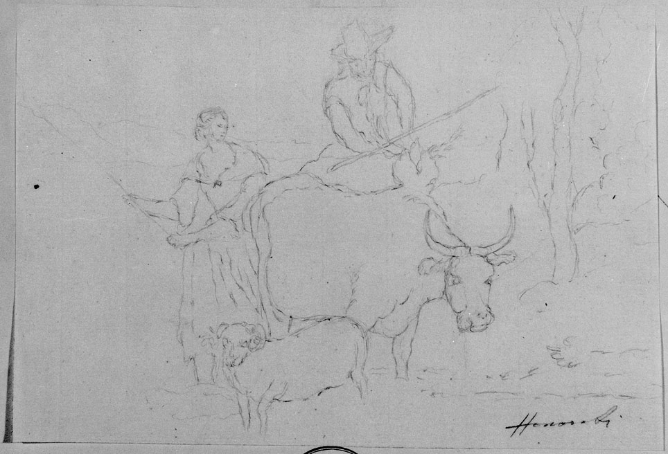scena campestre con figure (disegno) di Honorati Carlo (prima metà sec. XIX)