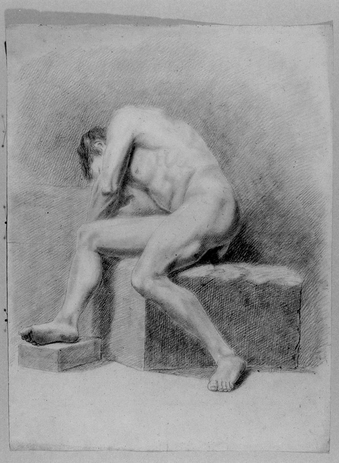 figura maschile seduta (disegno) - ambito italiano (prima metà sec. XIX)