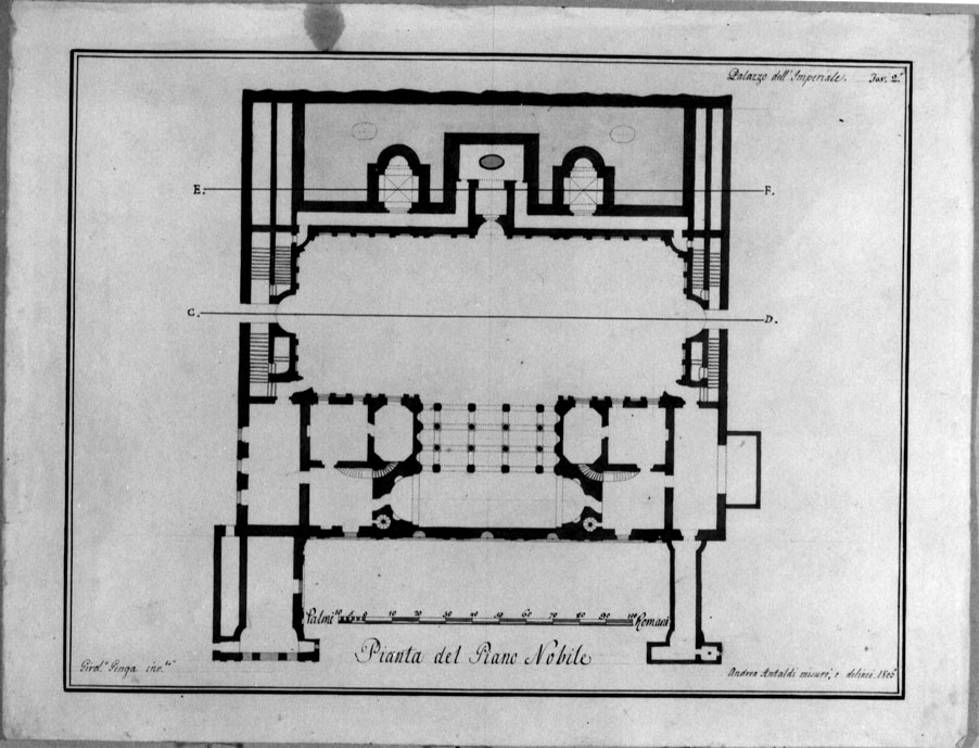 pianta del piano nobile di villa Imperiale a Pesaro (disegno) di Antaldi Andrea (sec. XIX)