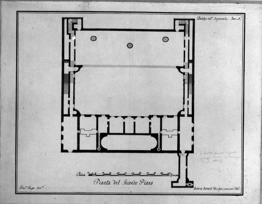 pianta del secondo piano di villa Imperiale a Pesaro (disegno) di Antaldi Andrea (sec. XIX)