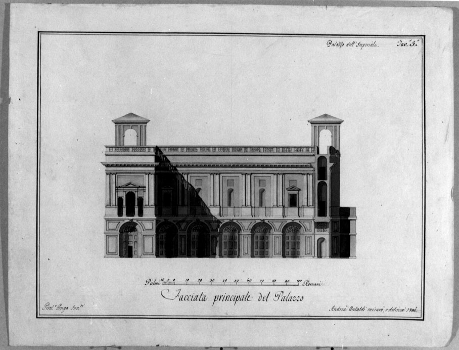 facciata di villa Imperiale a Pesaro (disegno) di Antaldi Andrea (sec. XIX)