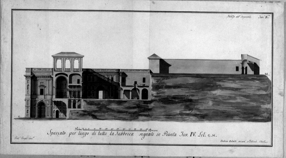 spaccato del complesso architettonico di villa Imperiale (disegno) di Antaldi Andrea (sec. XIX)