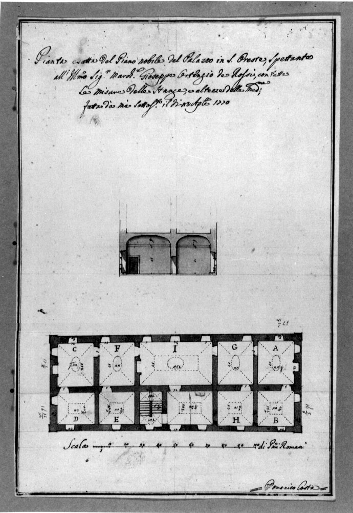 pianta di un palazzo (disegno) di Costa Domenico Giuseppe (sec. XVIII)