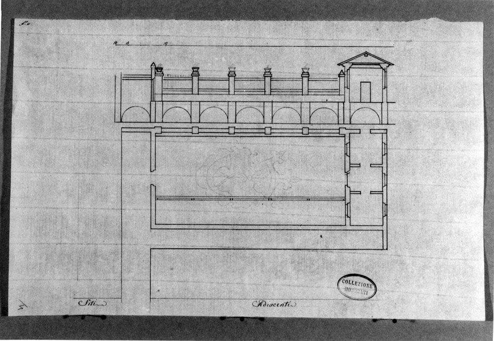 pianta e sezione di un edificio (disegno) - ambito italiano (seconda metà sec. XVIII)