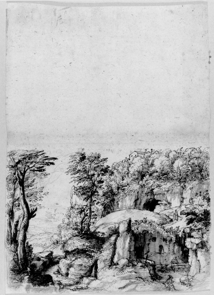 paesaggio con alberi (disegno) di Cibo Gherardo (sec. XVI)