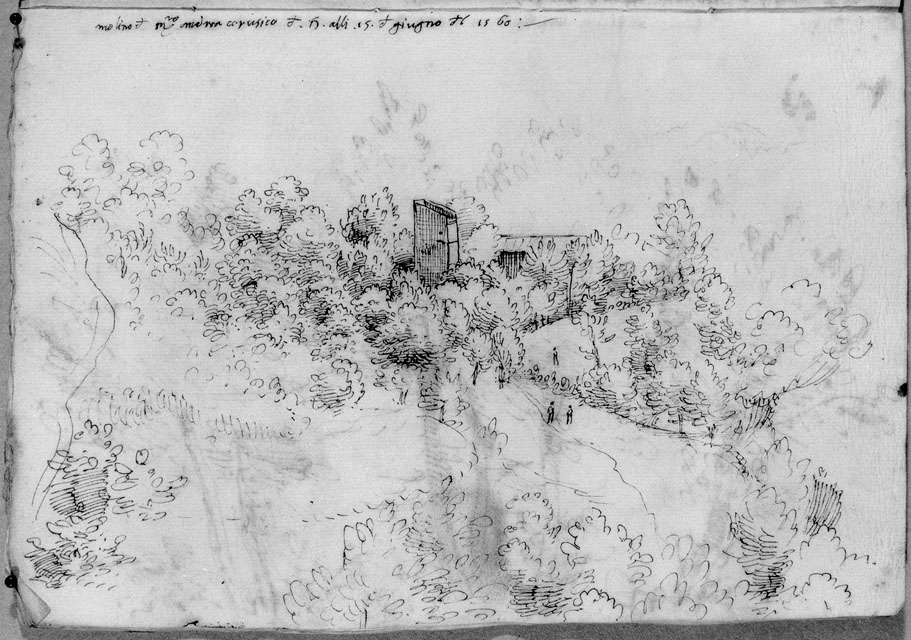 paesaggio con mulino (disegno) di Cibo Gherardo (sec. XVI)