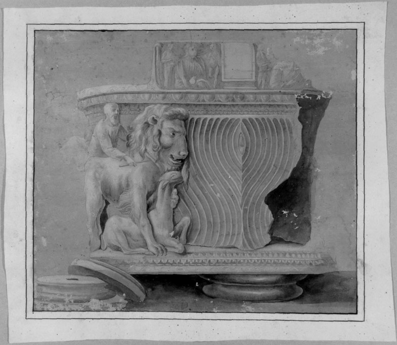 frammento di rilievo antico (disegno) - ambito italiano (sec. XVIII)