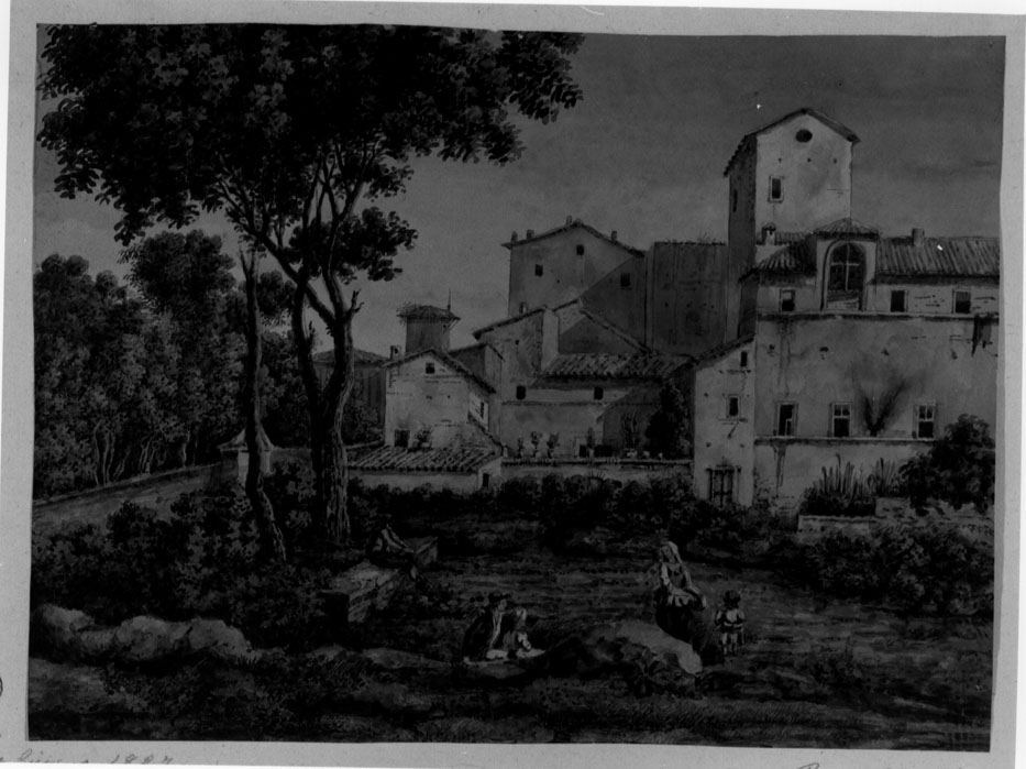 paesaggio con figure (disegno) di Honorati Bernardino (sec. XIX, sec. XIX)