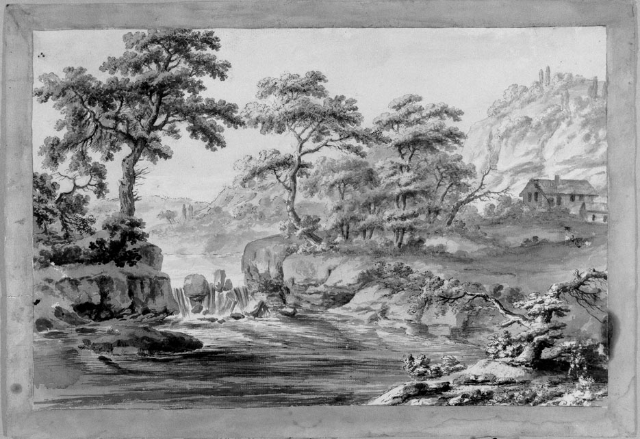 paesaggio fluviale (disegno) - ambito italiano (secc. XVIII/ XIX)