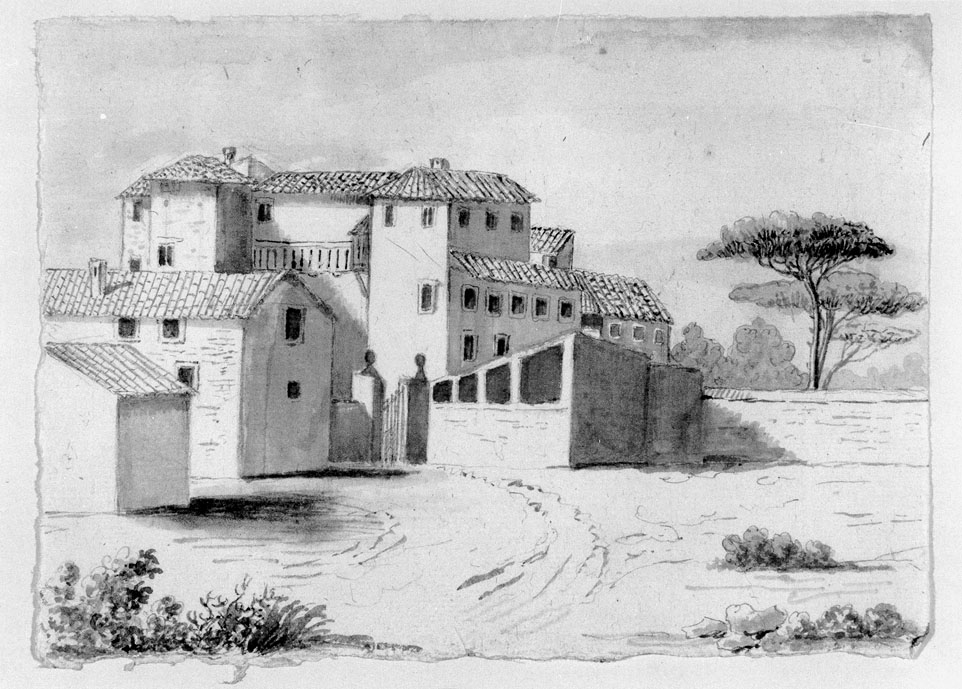 paesaggio con case (disegno) di Honorati Carlo (primo quarto sec. XIX)