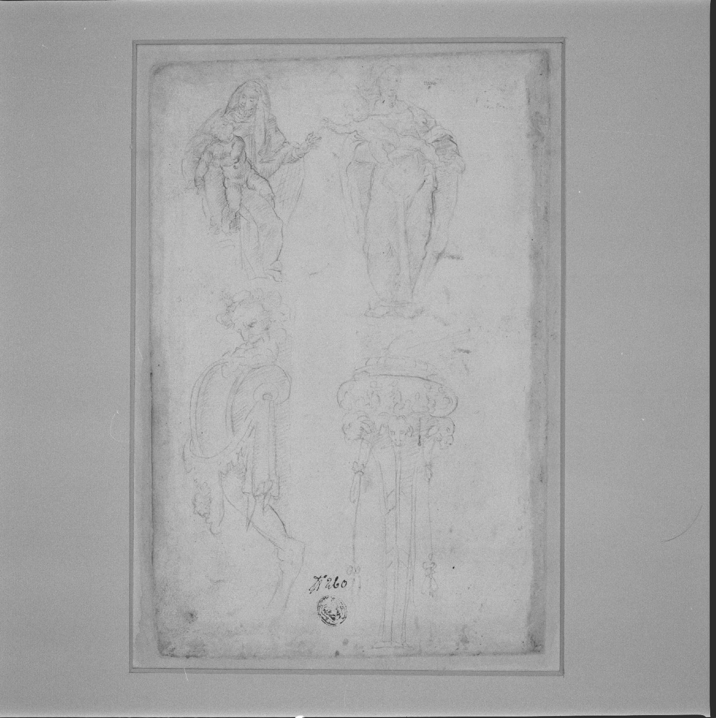Madonna con Bambino (disegno) di Alberti Giovanni (cerchia) (secc. XVI/ XVII)