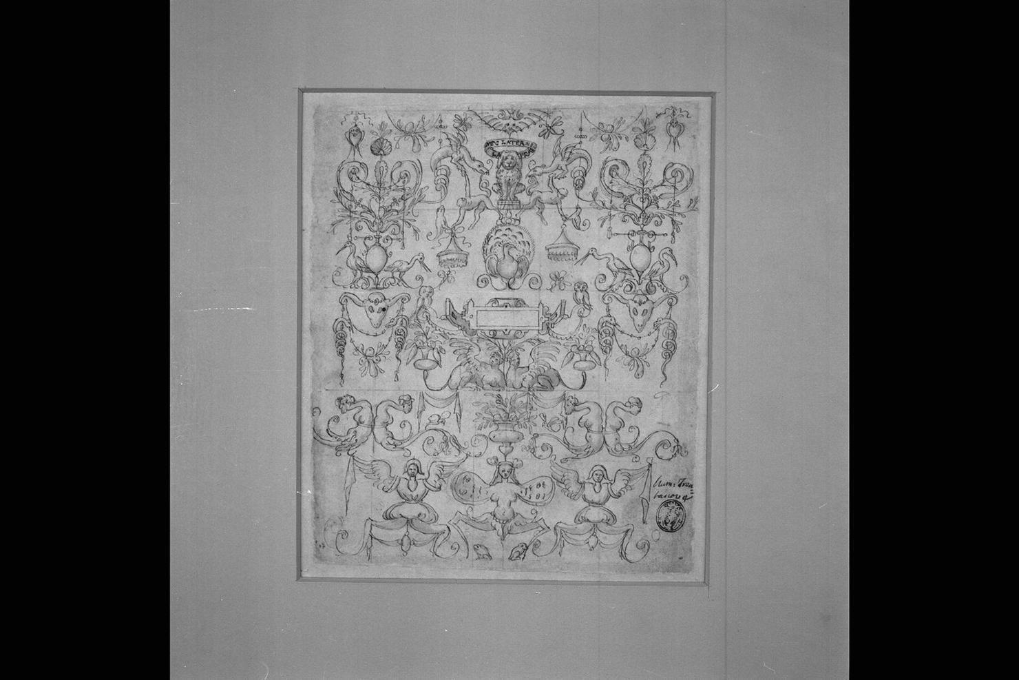 motivi decorativi a grottesche (disegno) - ambito marchigiano (fine sec. XVI)