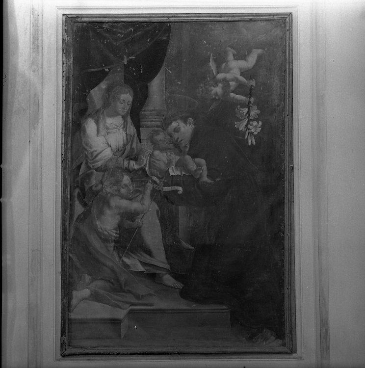 Madonna, Gesù Bambino, Sant'Antonio da Padova e San Giovannino (dipinto) - ambito marchigiano (sec. XVII)