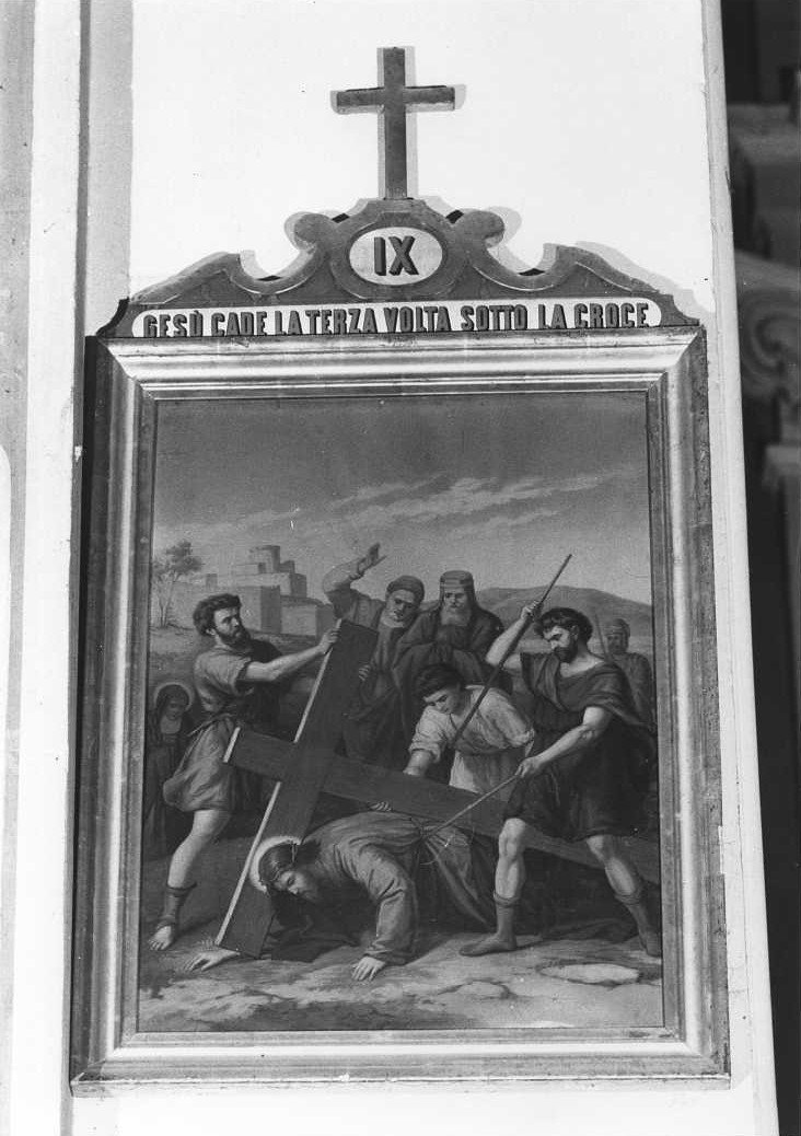 stazione IX: Gesù cade sotto la croce la terza volta (Via Crucis, elemento d'insieme) - ambito marchigiano (prima metà sec. XIX)