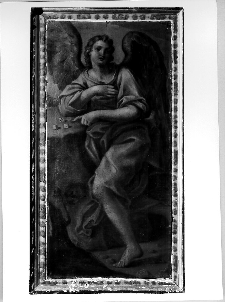 angelo che indica i dadi (dipinto, elemento d'insieme) di Oddi Giuseppe (attribuito) (sec. XVIII)