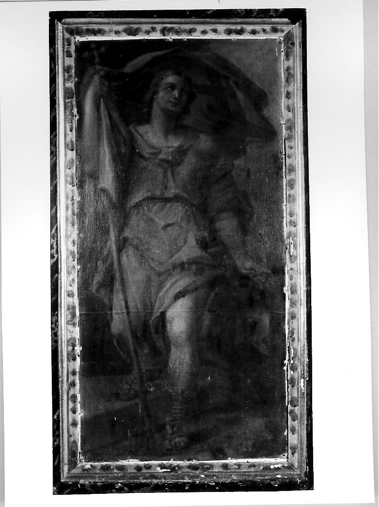 angelo con croce astile e stendardo (dipinto, elemento d'insieme) di Oddi Giuseppe (attribuito) (sec. XVIII)