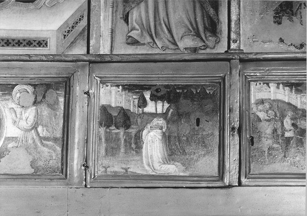 Sant'Egidio sfamato dal latte di una cerva (scomparto di predella, elemento d'insieme) di Maestro di Staffolo (prima metà sec. XV)