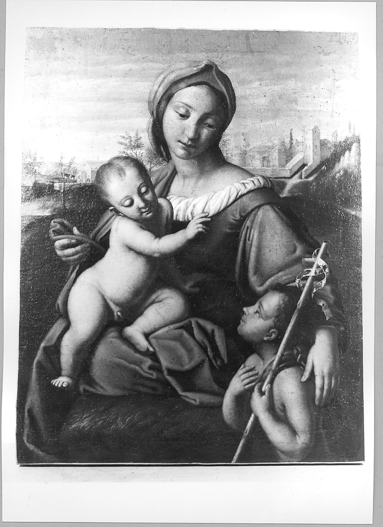 Madonna con Bambino e San Giovannino (dipinto) - ambito marchigiano (sec. XVI)
