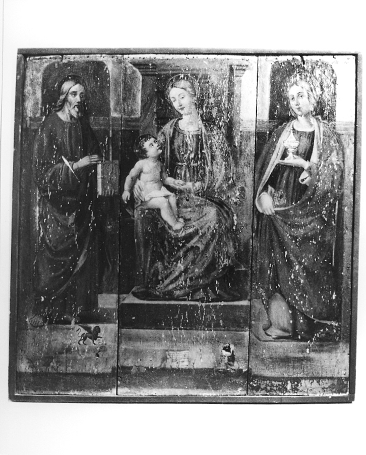 Madonna con Bambino ed i Santi Marco e Maria Maddalena (polittico) di Agabiti Pietro Paolo (sec. XVI)