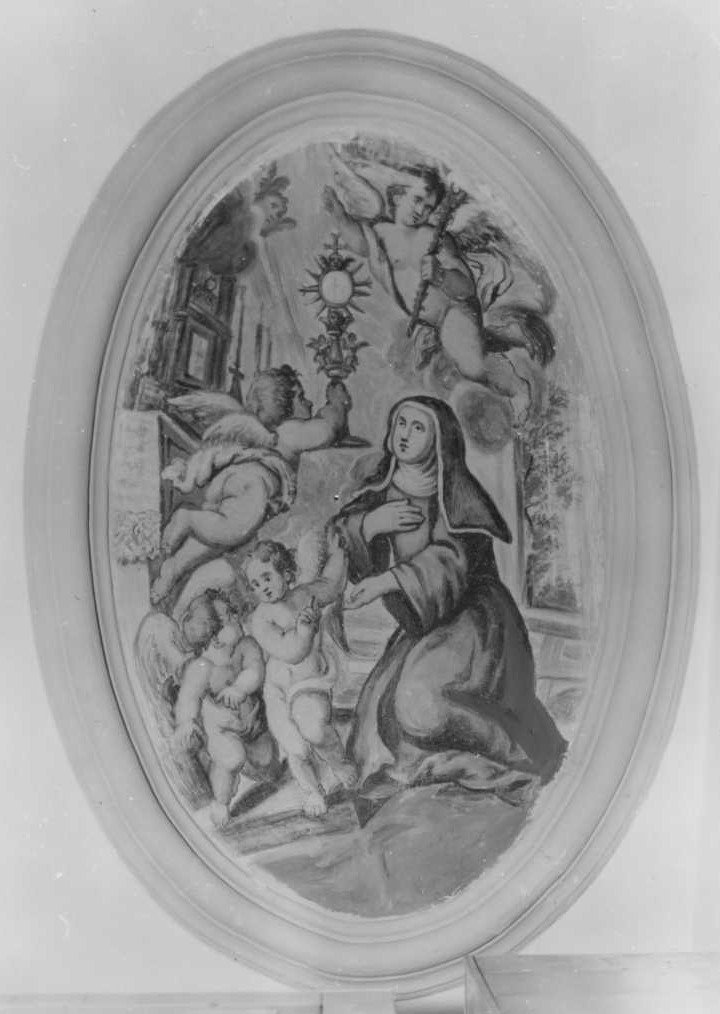 Santa Chiara e angeli adoranti il calice eucaristico (dipinto) - ambito marchigiano (prima metà sec. XIX)