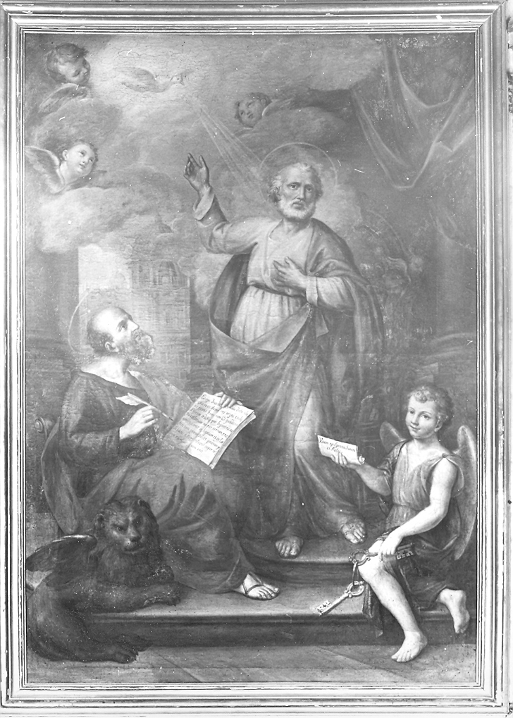 S. Pietro e S. Marco Evangelista con un angelo (dipinto, opera isolata) - ambito marchigiano (sec. XVIII)