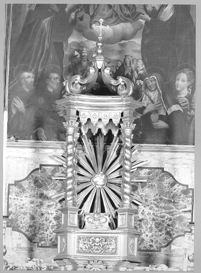 tronetto per esposizione eucaristica - a tempietto - bottega Italia centrale (seconda metà sec. XIX)