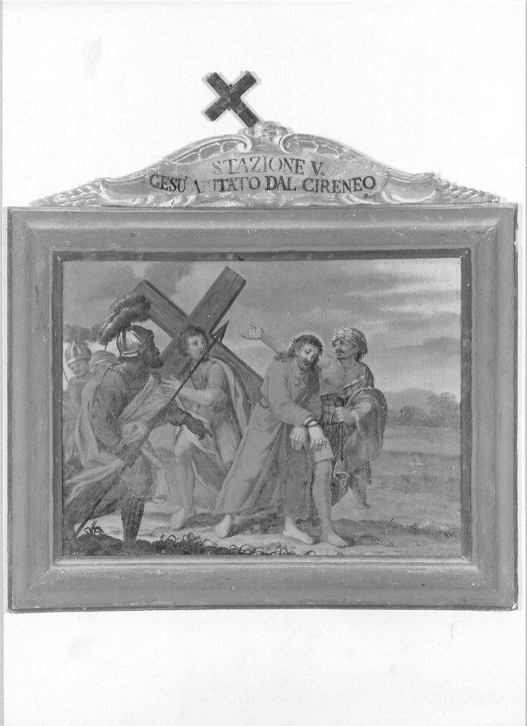 stazione V: Gesù aiutato da Simone il Cireneo a portare la croce (Via Crucis, elemento d'insieme) - ambito Italia centrale (prima metà sec. XIX)