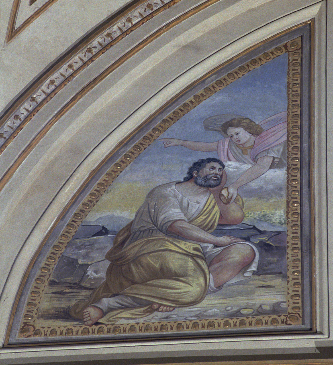 Elia nel deserto nutrito dall'angelo (dipinto) di Micheli Alessandro (primo quarto sec. XX)