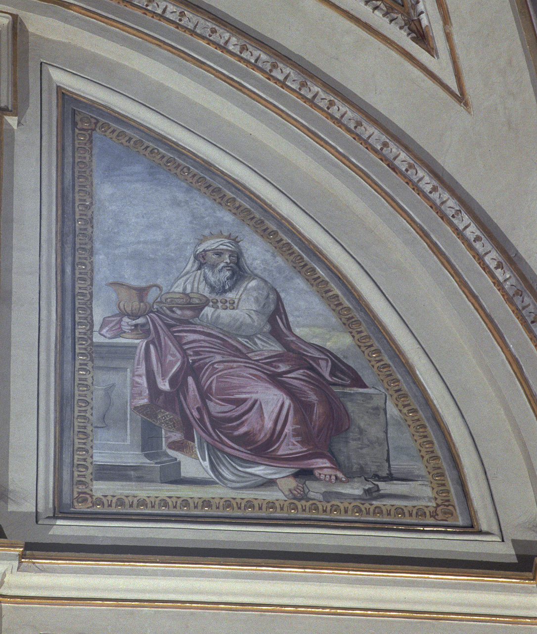 Melchisedec offre il pane e il vino nel calice (dipinto) di Micheli Alessandro (primo quarto sec. XX)