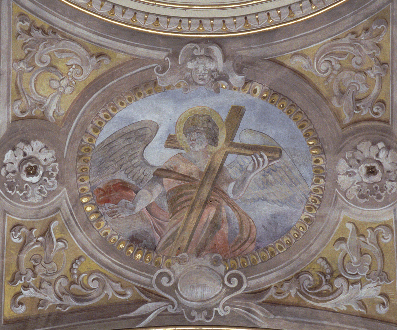 angelo con simboli della passione: croce (dipinto) di Micheli Alessandro (primo quarto sec. XX)