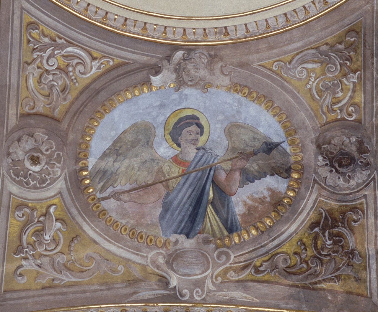 angelo con strumento della passione: lancia (dipinto) di Micheli Alessandro (primo quarto sec. XX)