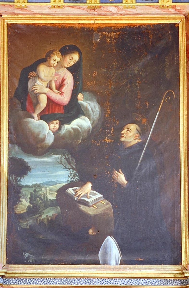 San Benedetto in preghiera davanti alla Madonna con Bambino (dipinto) - ambito marchigiano (prima metà sec. XVIII)
