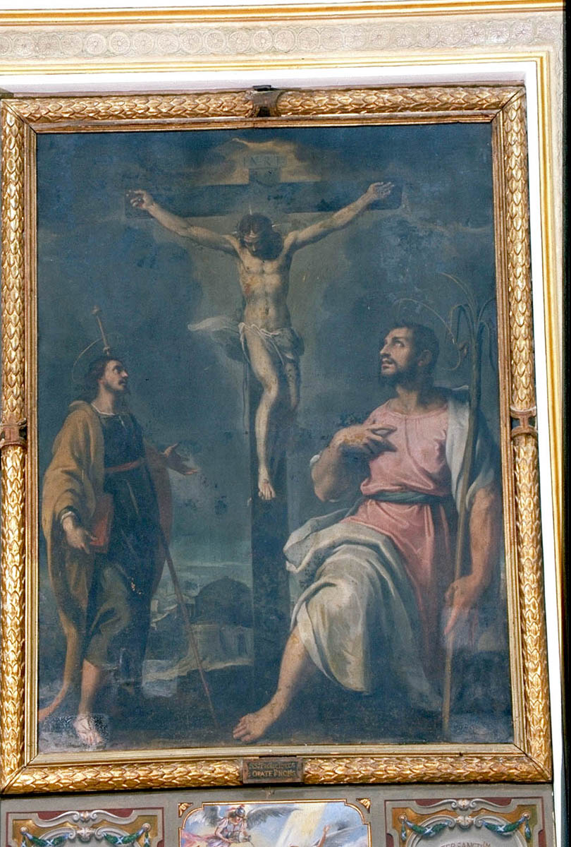 crocifissione di Cristo con la Madonna e santi (dipinto) di Ridolfi Claudio (primo quarto sec. XVII)