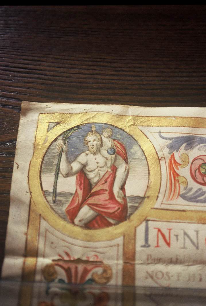 San Cristoforo, Madonna del Rosario, San Benedetto (miniatura) - ambito marchigiano (sec. XVII)