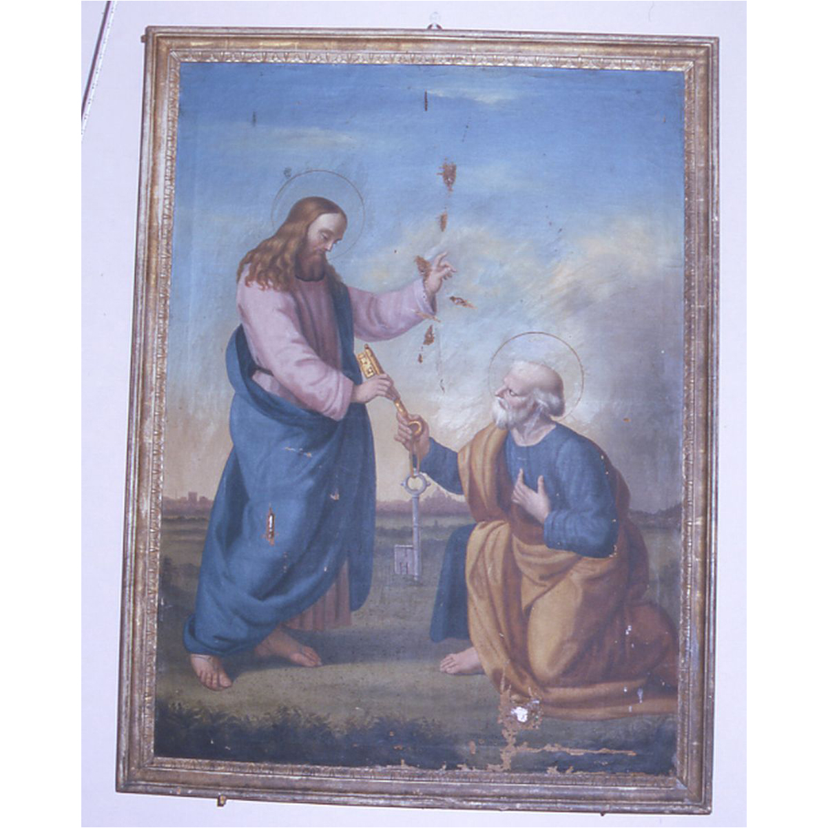 Cristo consegna le chiavi a San Pietro (dipinto, elemento d'insieme) - ambito marchigiano (sec. XIX)