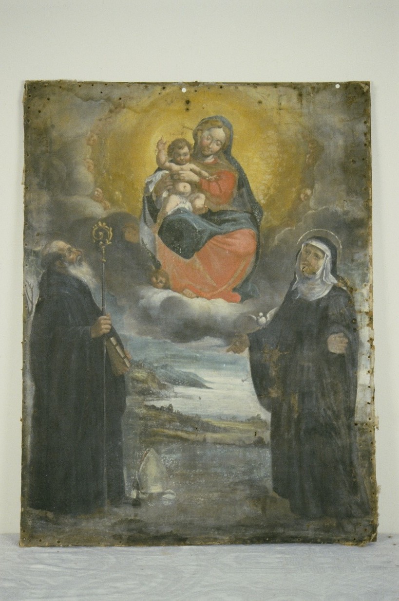 Madonna con Bambino e i Santi Benedetto e Scolastica (dipinto) - bottega marchigiana (prima metà sec. XVII)