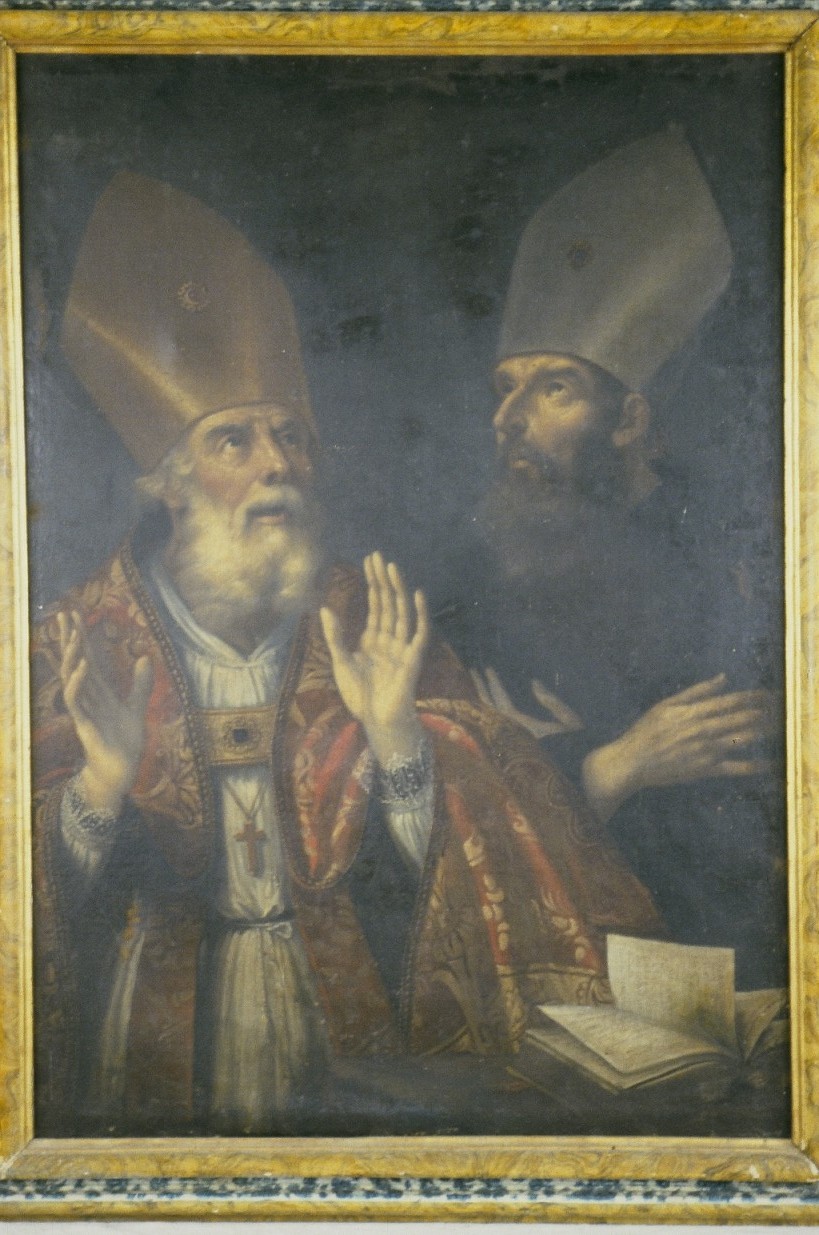 Sant'Ambrogio e Sant'Agostino (dipinto, elemento d'insieme) - bottega emiliana (seconda metà sec. XVII)