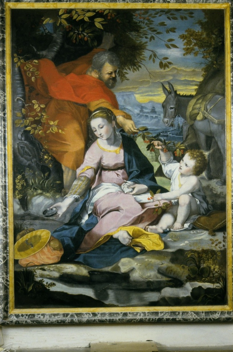 riposo nella fuga in Egitto (dipinto, elemento d'insieme) - ambito marchigiano (prima metà sec. XVII)