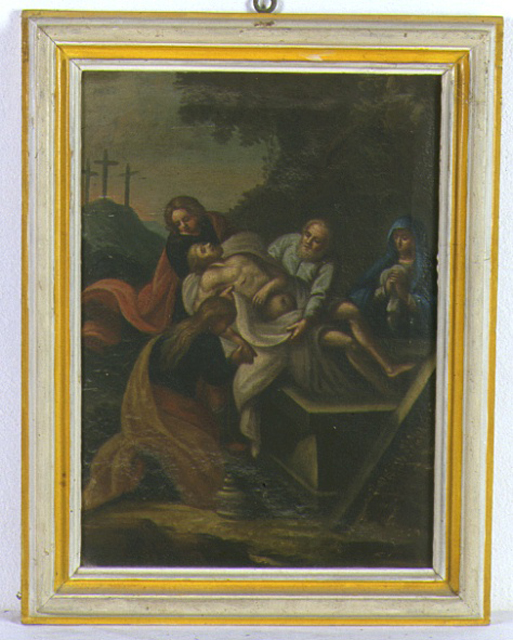 stazione XIV: Gesù deposto nel sepolcro (dipinto, elemento d'insieme) - bottega marchigiana (sec. XIX)
