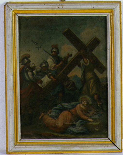 stazione VII: Gesù cade sotto la croce la seconda volta (Via Crucis, elemento d'insieme) - bottega marchigiana (sec. XIX)