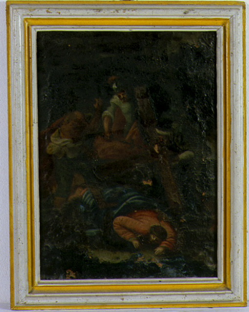stazione IX: Gesù cade sotto la croce la terza volta (Via Crucis, elemento d'insieme) - bottega marchigiana (sec. XIX)