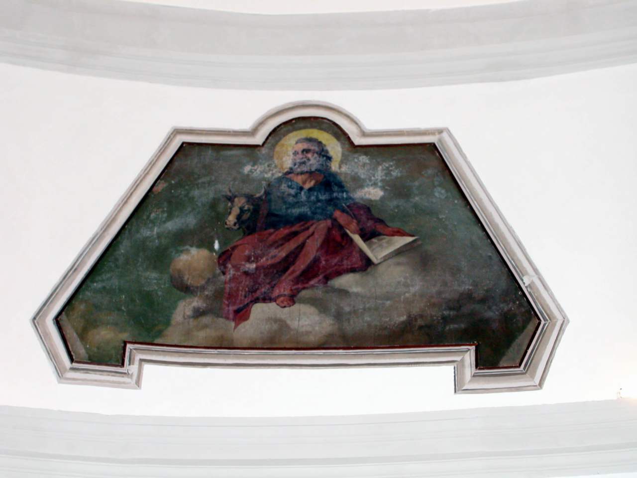 San Luca Evangelista scrive il vangelo ispirato da un angelo (dipinto, elemento d'insieme) - ambito marchigiano (prima metà sec. XIX)