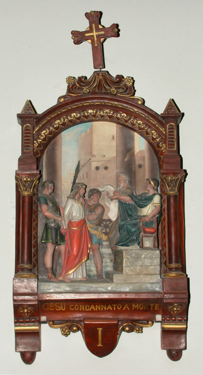 stazione I: Gesù condannato a morte (Via Crucis, elemento d'insieme) di Costantini Costantino (inizio sec. XX)