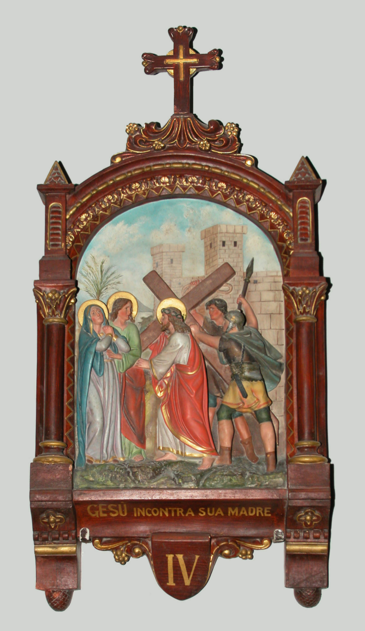 stazione IV: Gesù incontra la Madonna (Via Crucis, elemento d'insieme) di Costantini Costantino (inizio sec. XX)