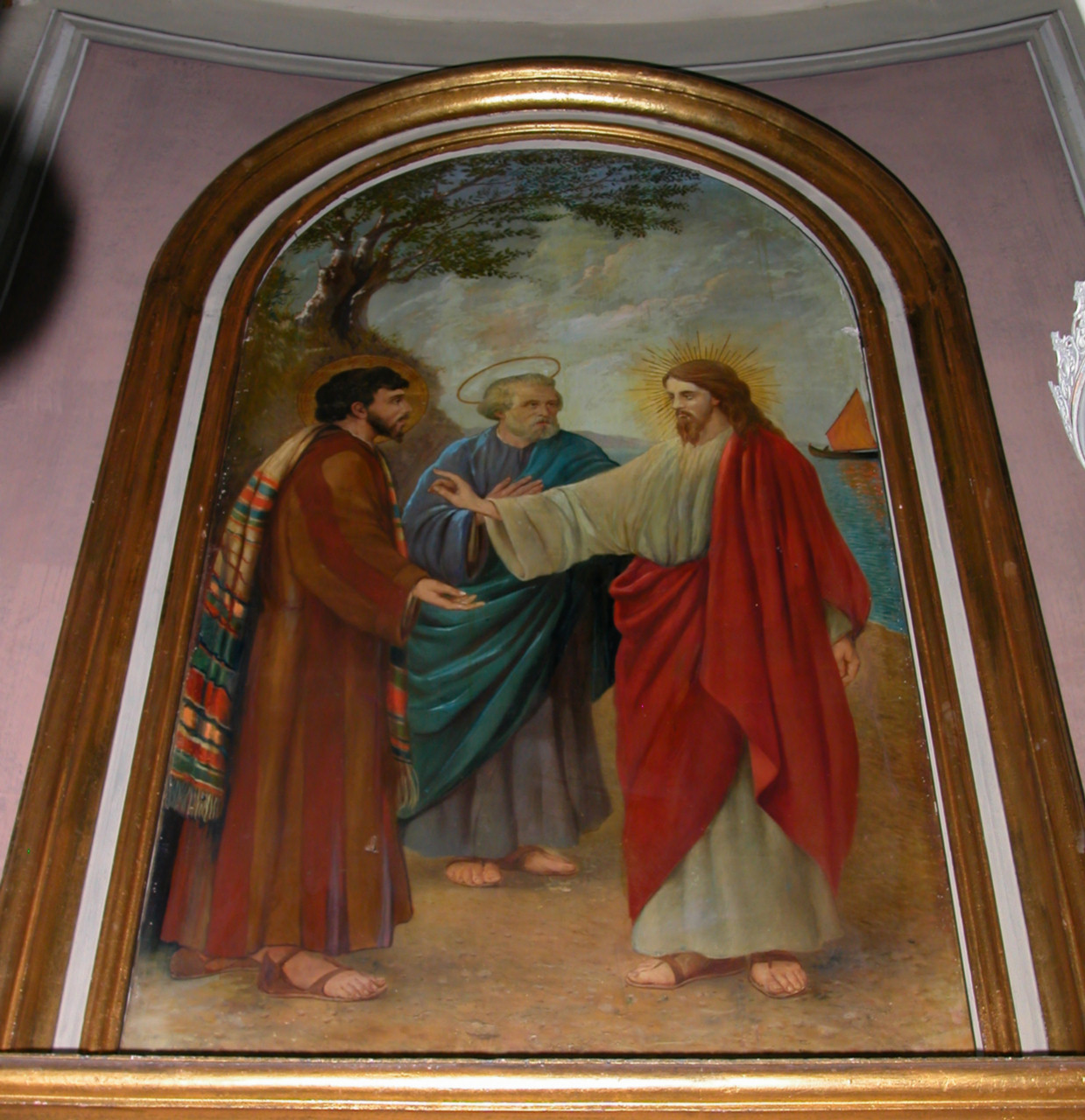 Sant'Andrea conduce San Pietro da Gesù Crist (dipinto) di Santini Dario (inizio sec. XX)