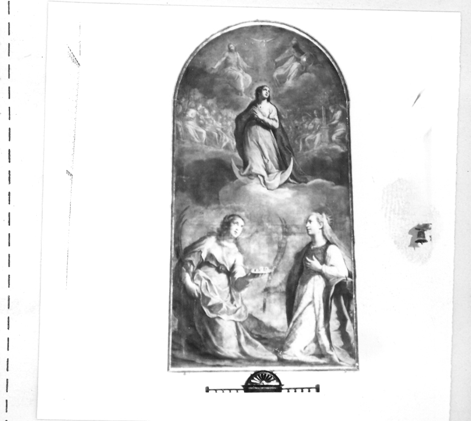Immacolata Concezione con Santa Lucia e Santa Caterina d'Alessandria (dipinto) di Ridolfi Claudio (attribuito) (sec. XVI)