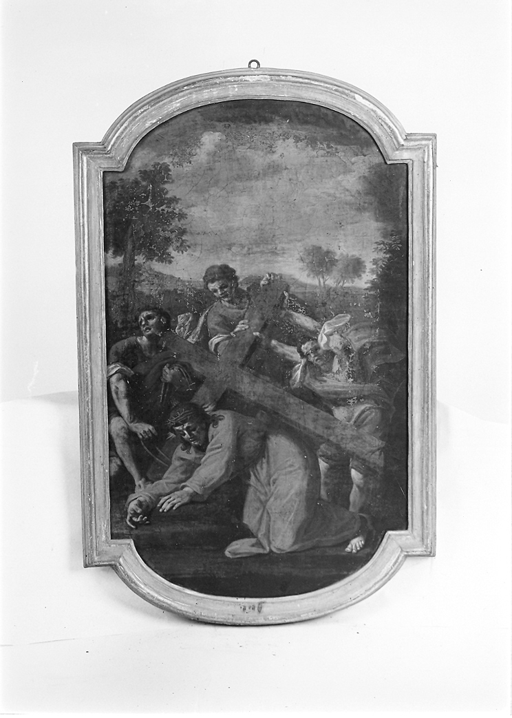 stazione IX: Gesù cade sotto la croce la terza volta (dipinto, elemento d'insieme) di Loreti Giovanni Battista (sec. XVIII)