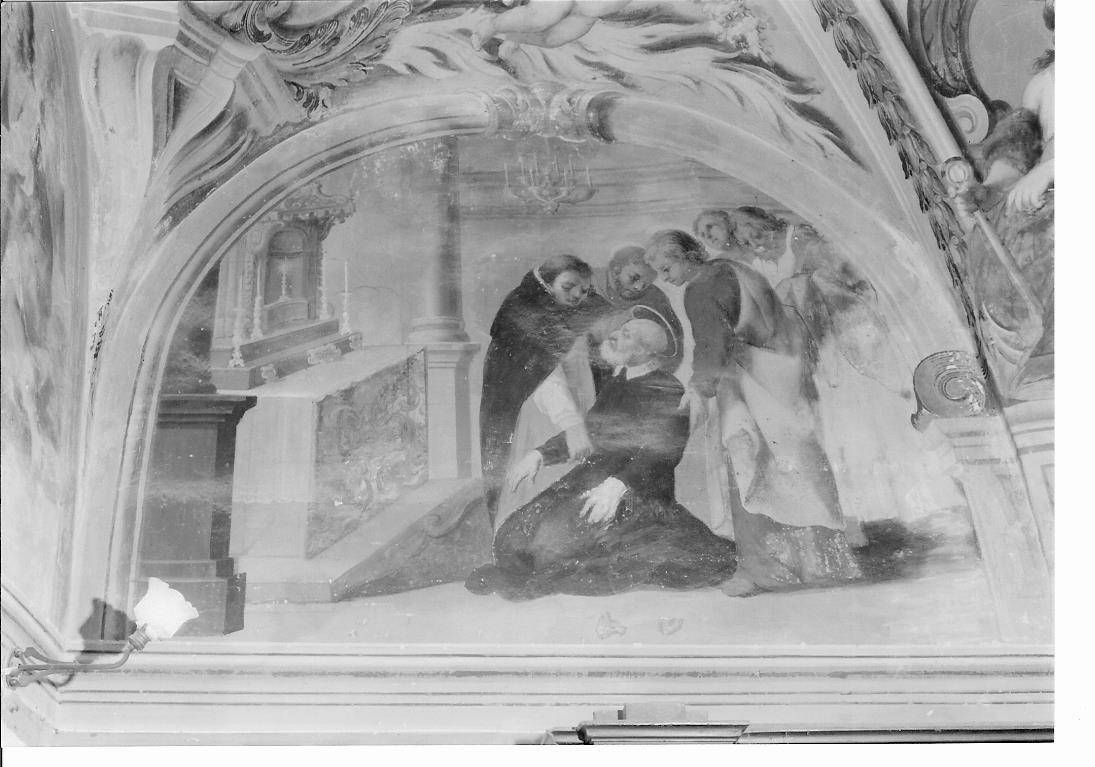 San Filippo Neri in adorazione di Cristo crocifisso (dipinto, elemento d'insieme) di Malatesta Giuseppe (bottega) (sec. XVIII)