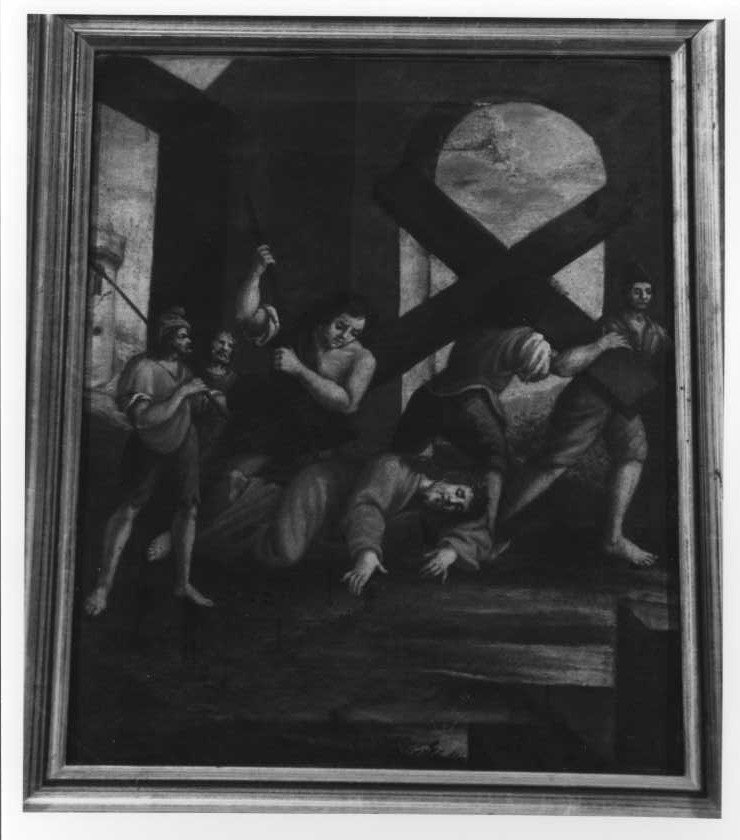 stazione IX: Gesù cade sotto la croce la terza volta (dipinto) - ambito marchigiano (fine/inizio secc. XVIII/ XIX)